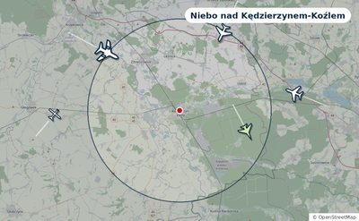 Mapa okolic miasta z sylwetkami samolotów — Niebo nad Kędzierzynem-Koźlem